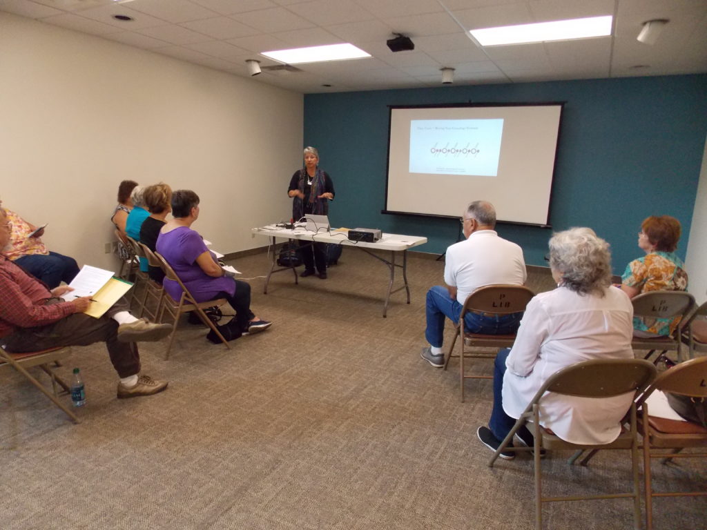 Henrietta Christmas gives a presentation about researching family histories on September 20, 2016.