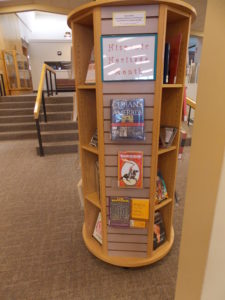 Book display for Hispanic Heritage Month in round kiosk